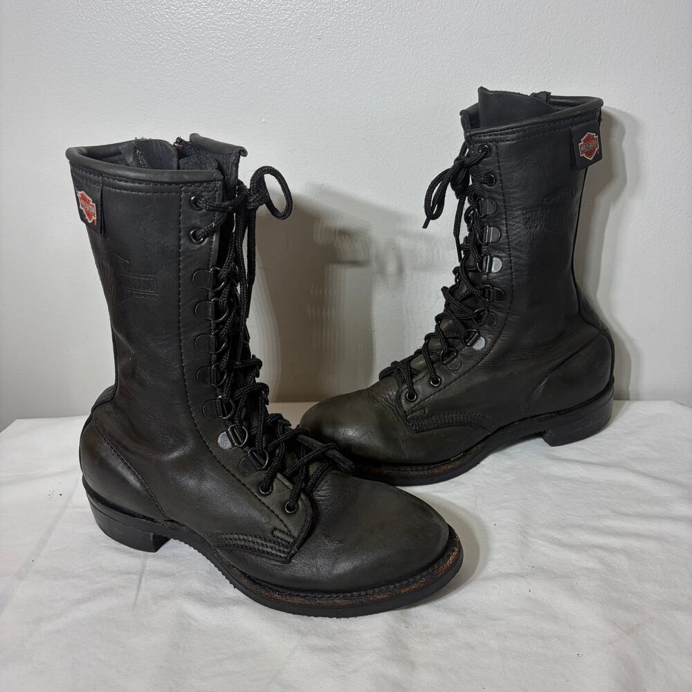 VTG Harley-Davidson Boots Womens Black Leather Biker Goth Grunge Lace Up Moto 7